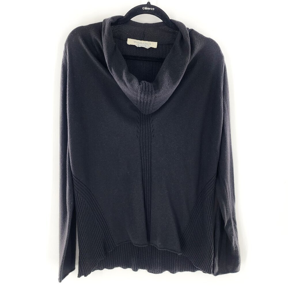 MARINA RINALDI Rib Knit Cowl Neck Silk Cashmere Pullover Sweater Black Size L